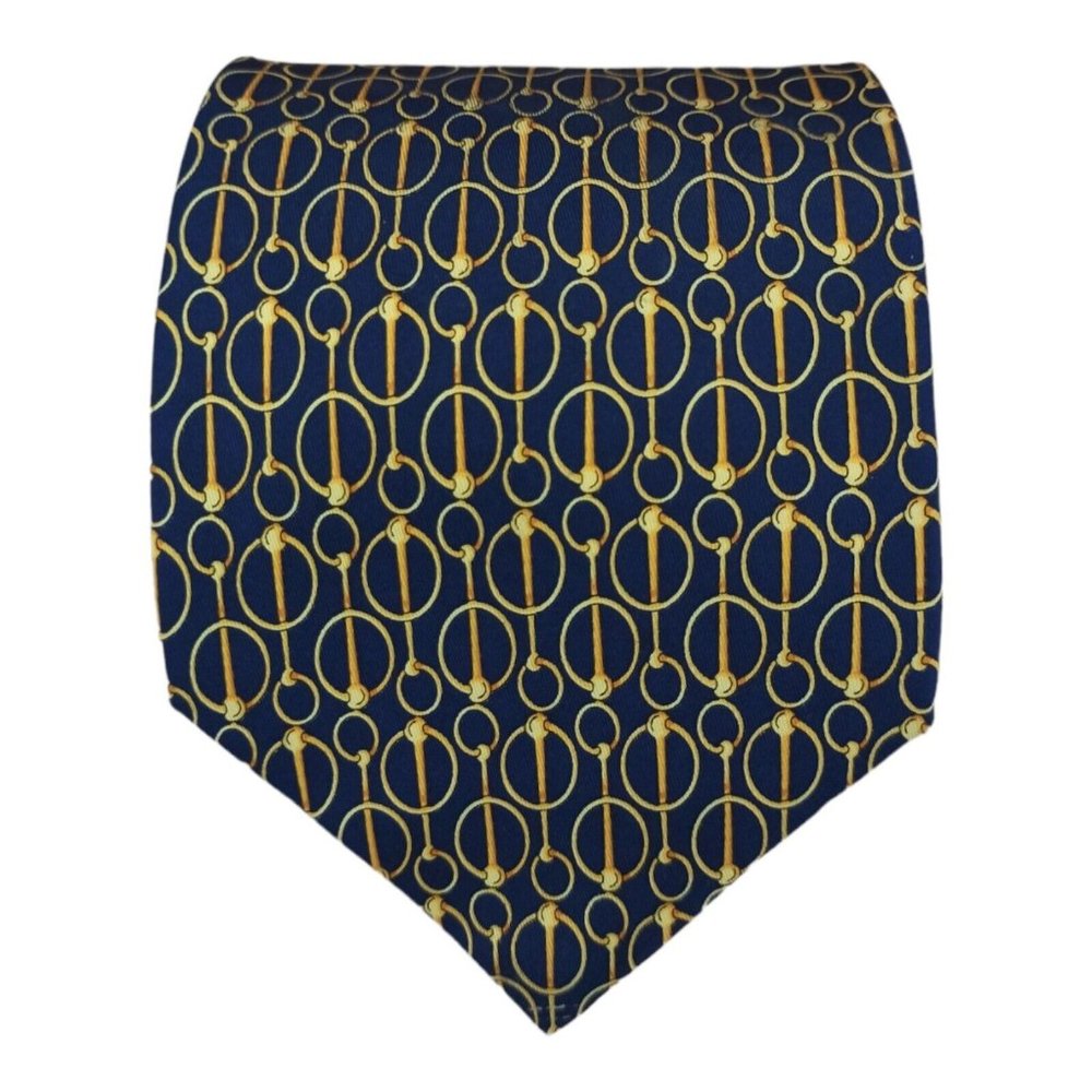 GUCCI Blue Equestrian Silk Tie ITALY 59"/ 3.7" EC